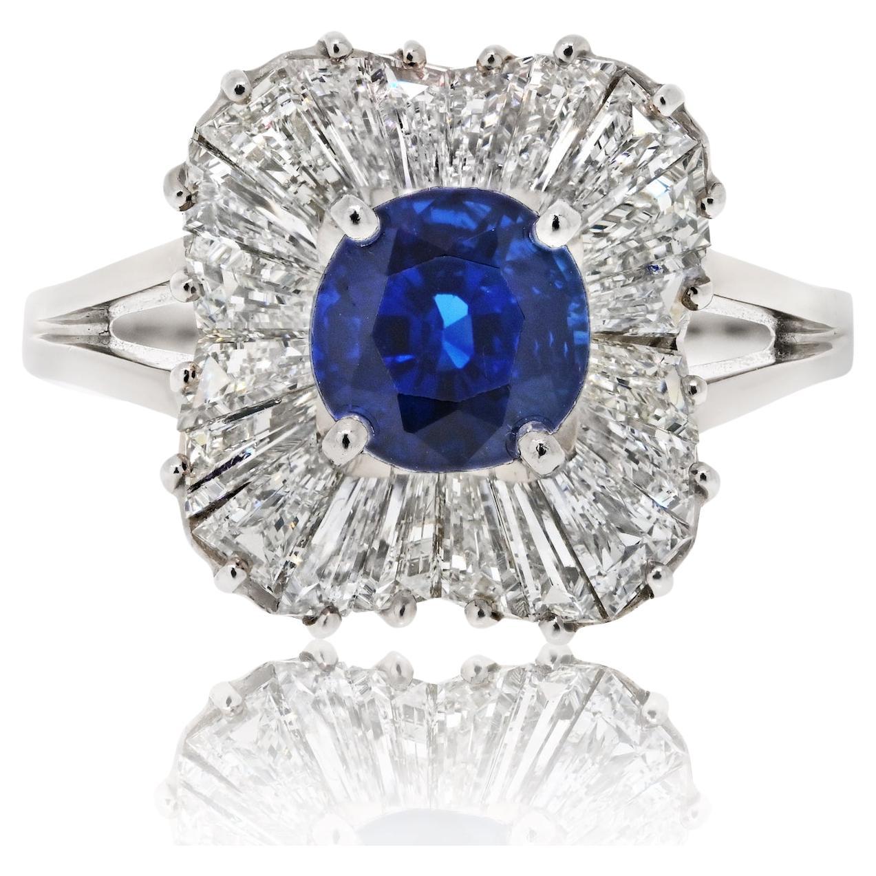 Oscar Heyman Bague ballerine en platine avec saphir bleu 1,99 carat et diamants