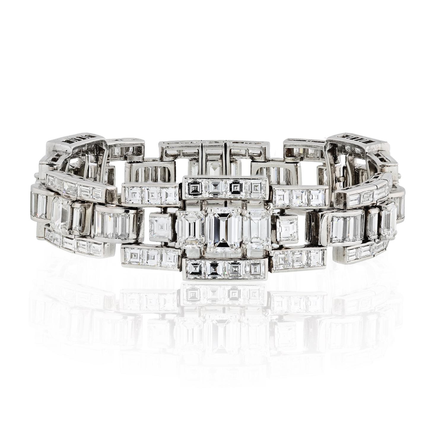 Baguette Cut Oscar Heyman 30.63 Carat Platinum Diamond Estate Bracelet