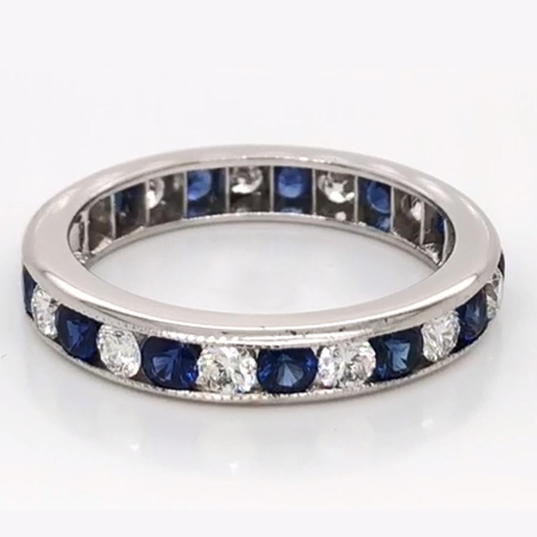 Contemporary Oscar Heyman Platinum Round Sapphire and Diamond Wedding Band Ring