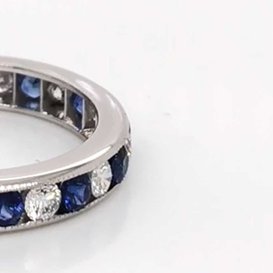 Round Cut Oscar Heyman Platinum Round Sapphire and Diamond Wedding Band Ring