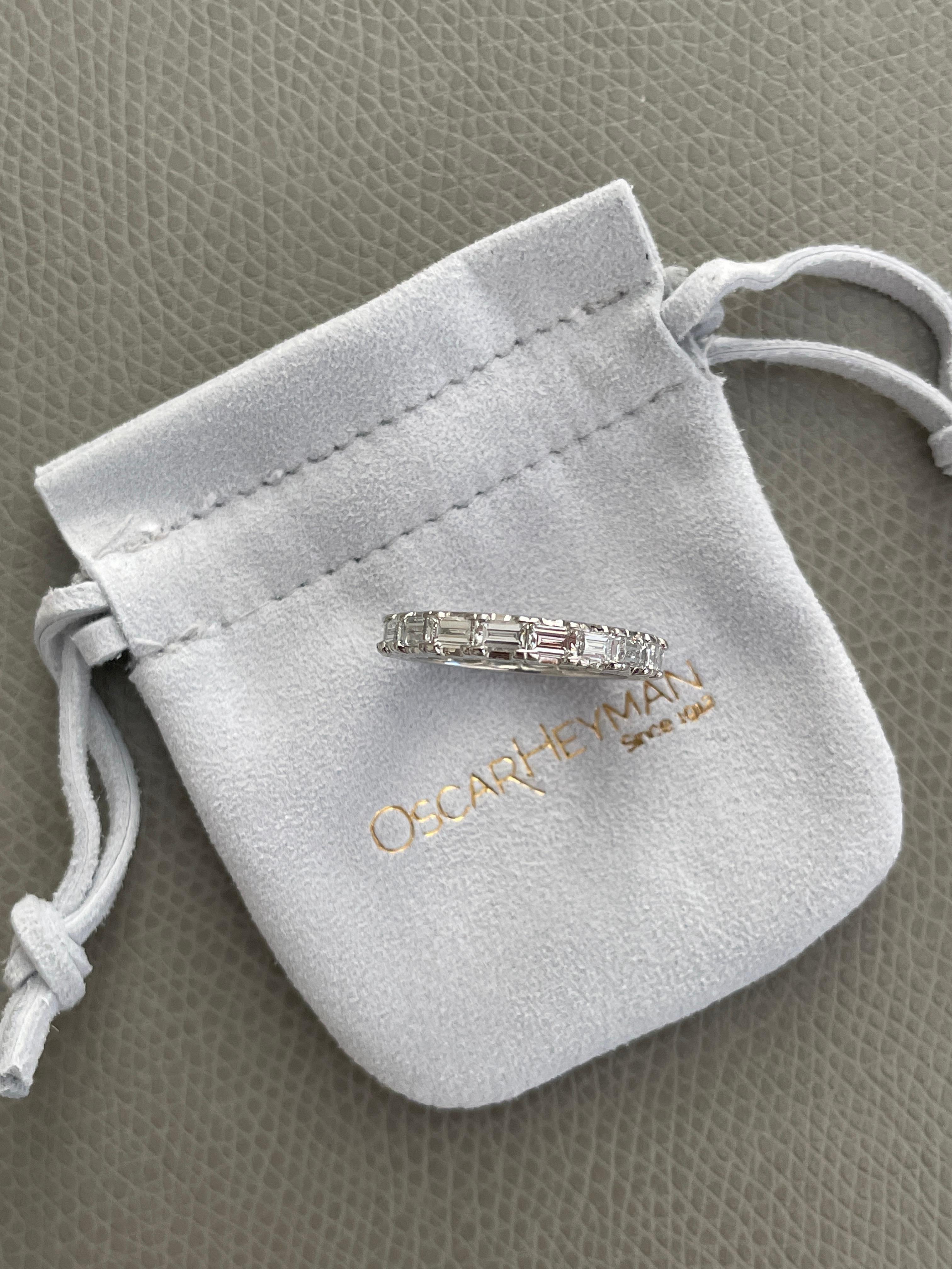 Oscar Heyman Platinum 3mm Cog Set Baguette Diamond Band Ring sz 6 For Sale 2
