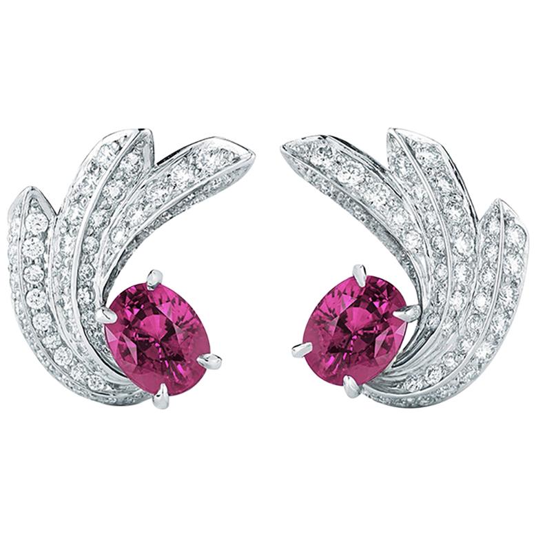 Oscar Heyman Platinum 4.70ct Pink Sapphire & Diamond Shooting Star Clip Earrings