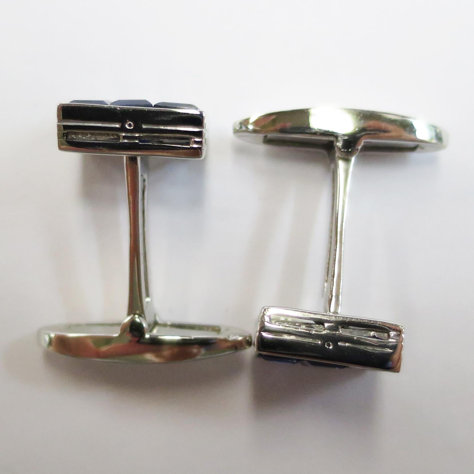 Square Cut Oscar Heyman Platinum 6.90 Carat Invisibly Set Sapphire Cufflinks