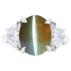 Oscar Heyman Platinum 7.03 Cat's-Eye & Diamond Ring