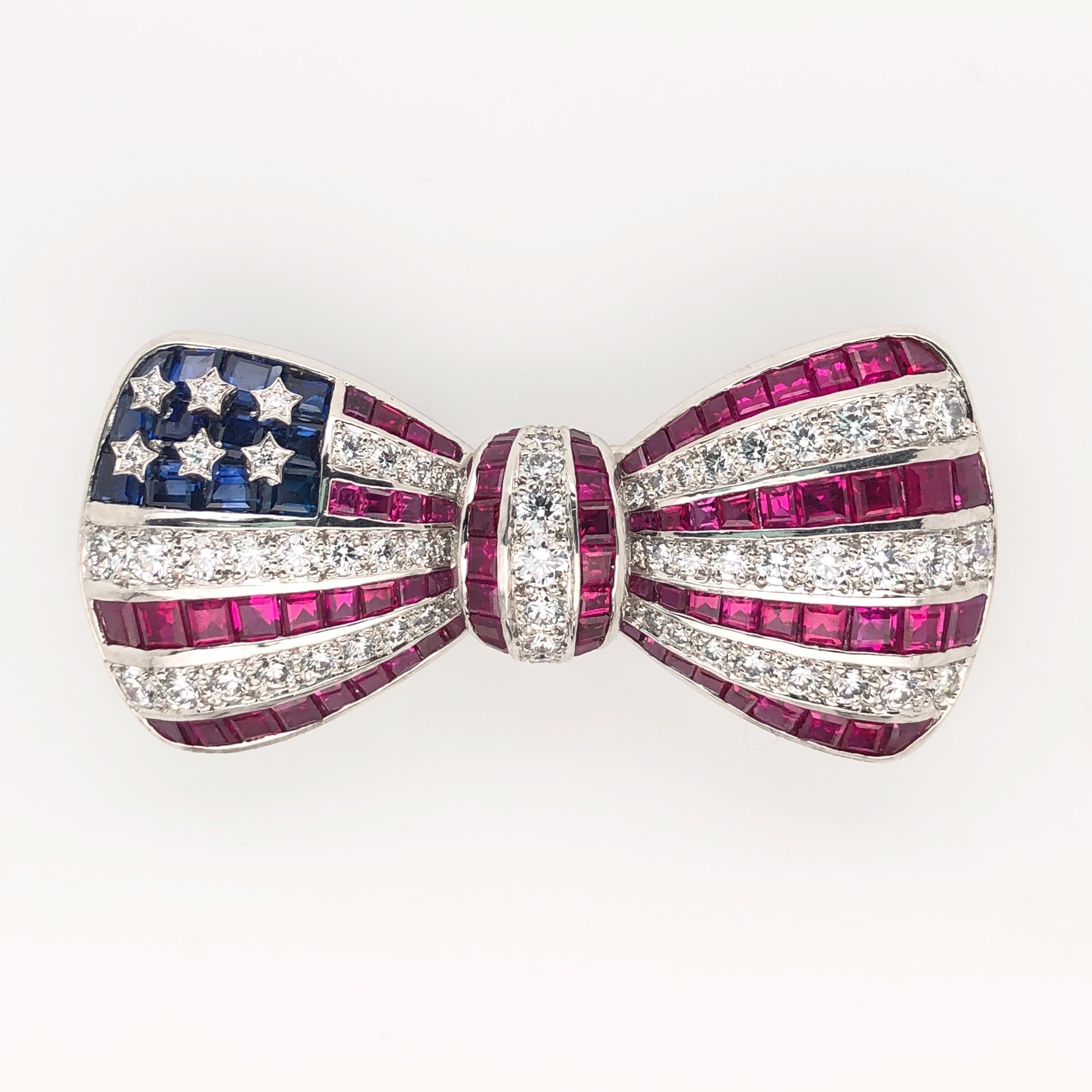 Women's or Men's Oscar Heyman Platinum American Flag Bow Tie Brooch