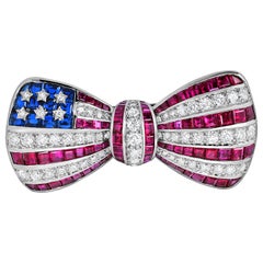 Oscar Heyman Platinum American Flag Bow Tie Brooch