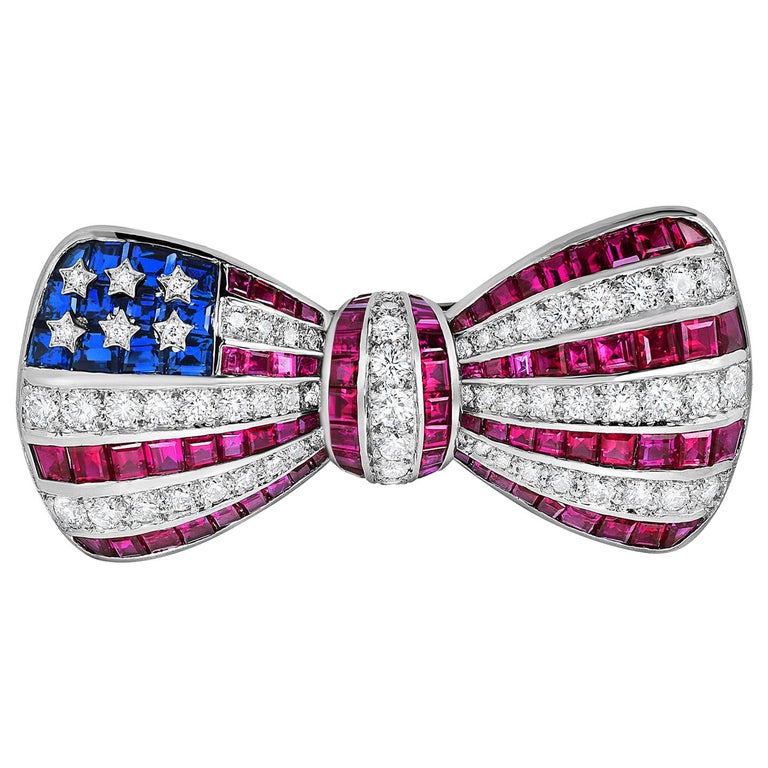 Platinum American flag bow-tie brooch, 2019