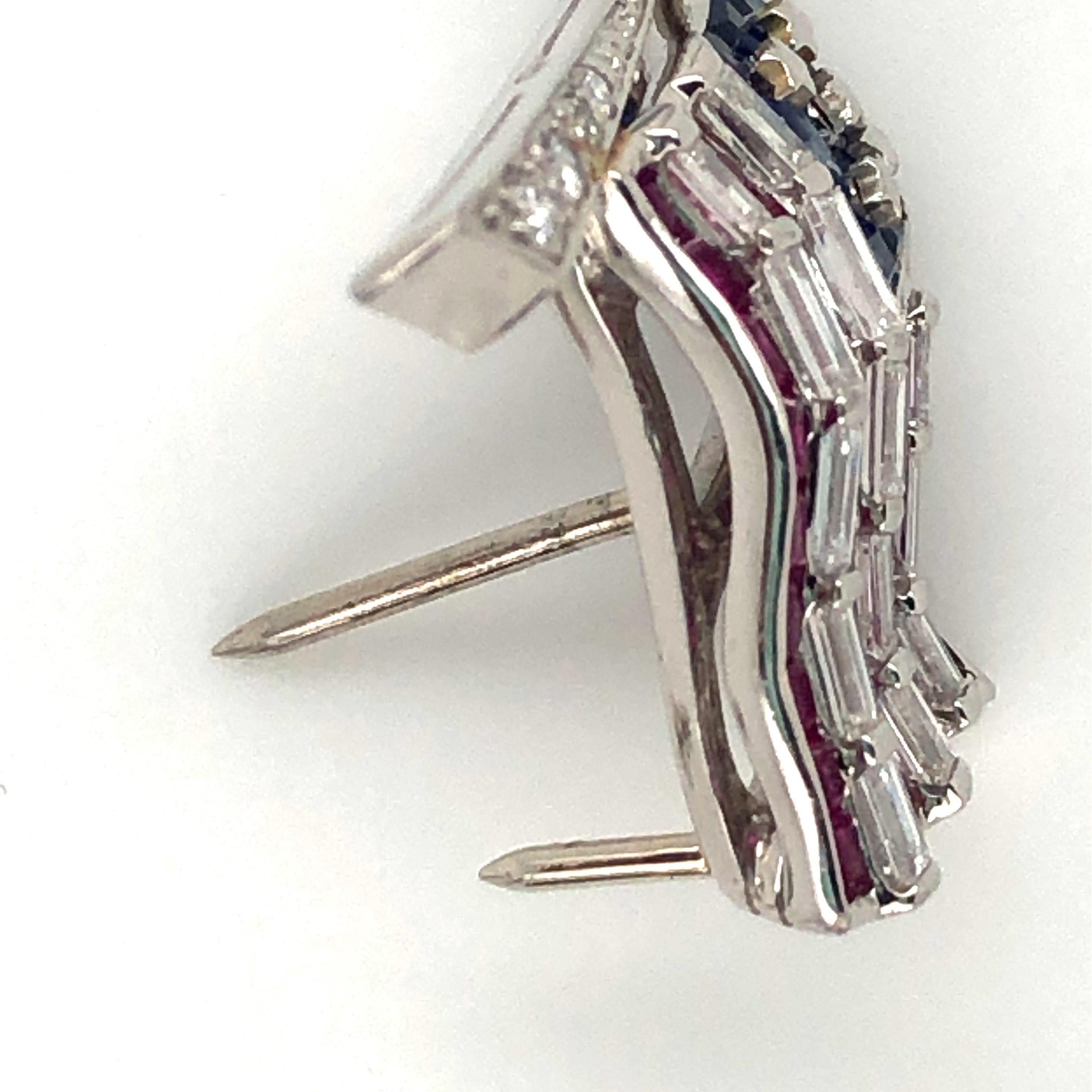 Oscar Heyman Platinum American Flag Ruby, Sapphire, and Diamond Lapel Pin For Sale 3