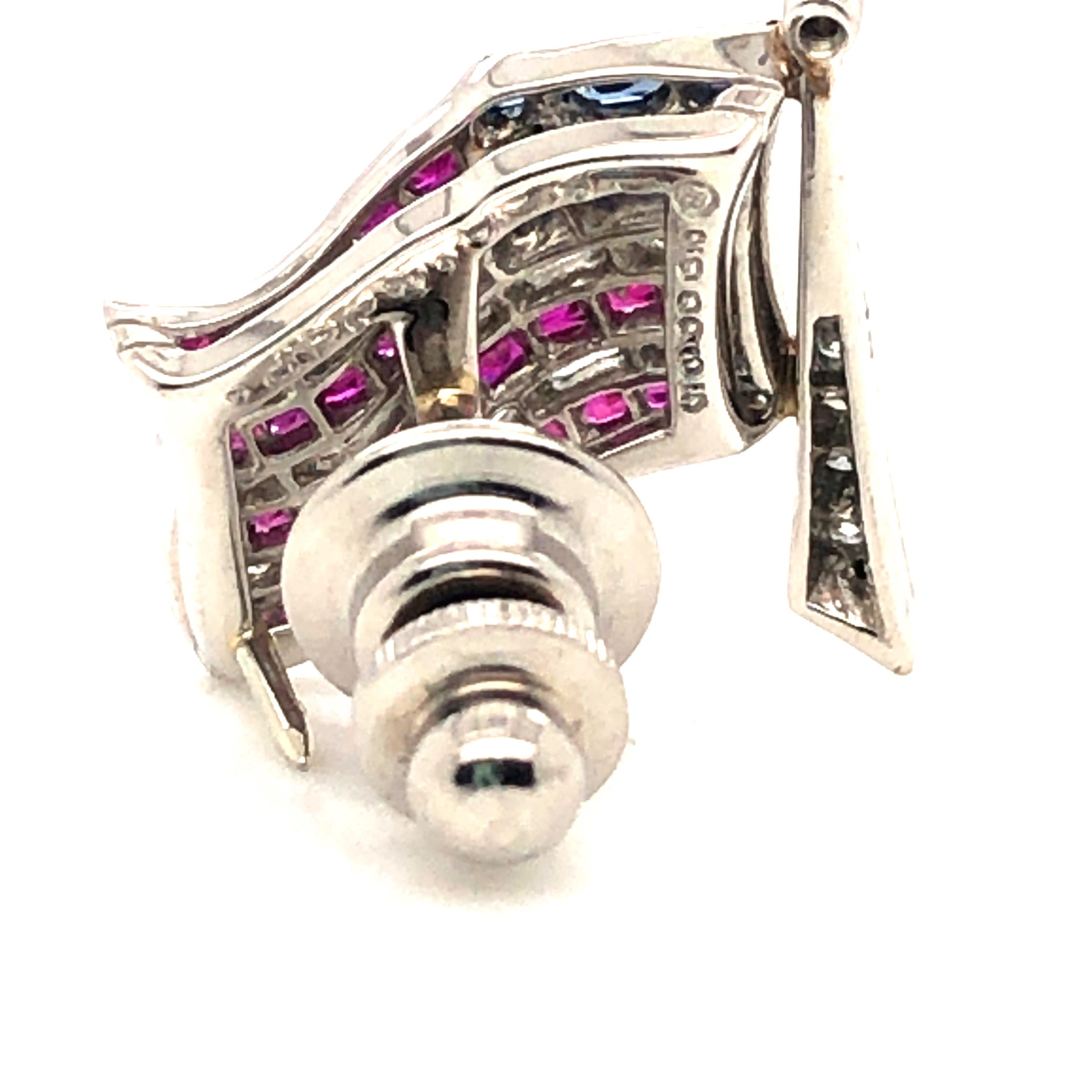 Women's or Men's Oscar Heyman Platinum American Flag Ruby, Sapphire, and Diamond Lapel Pin For Sale
