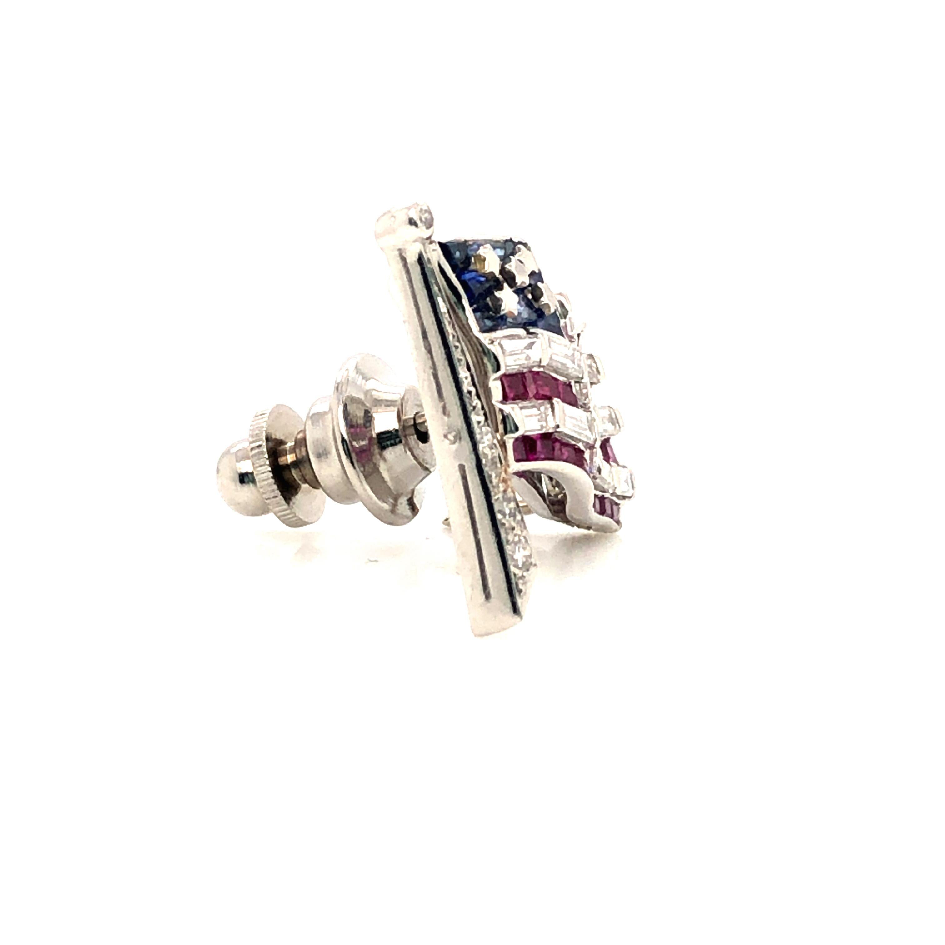 Oscar Heyman Platinum American Flag Ruby, Sapphire, and Diamond Lapel Pin For Sale 2