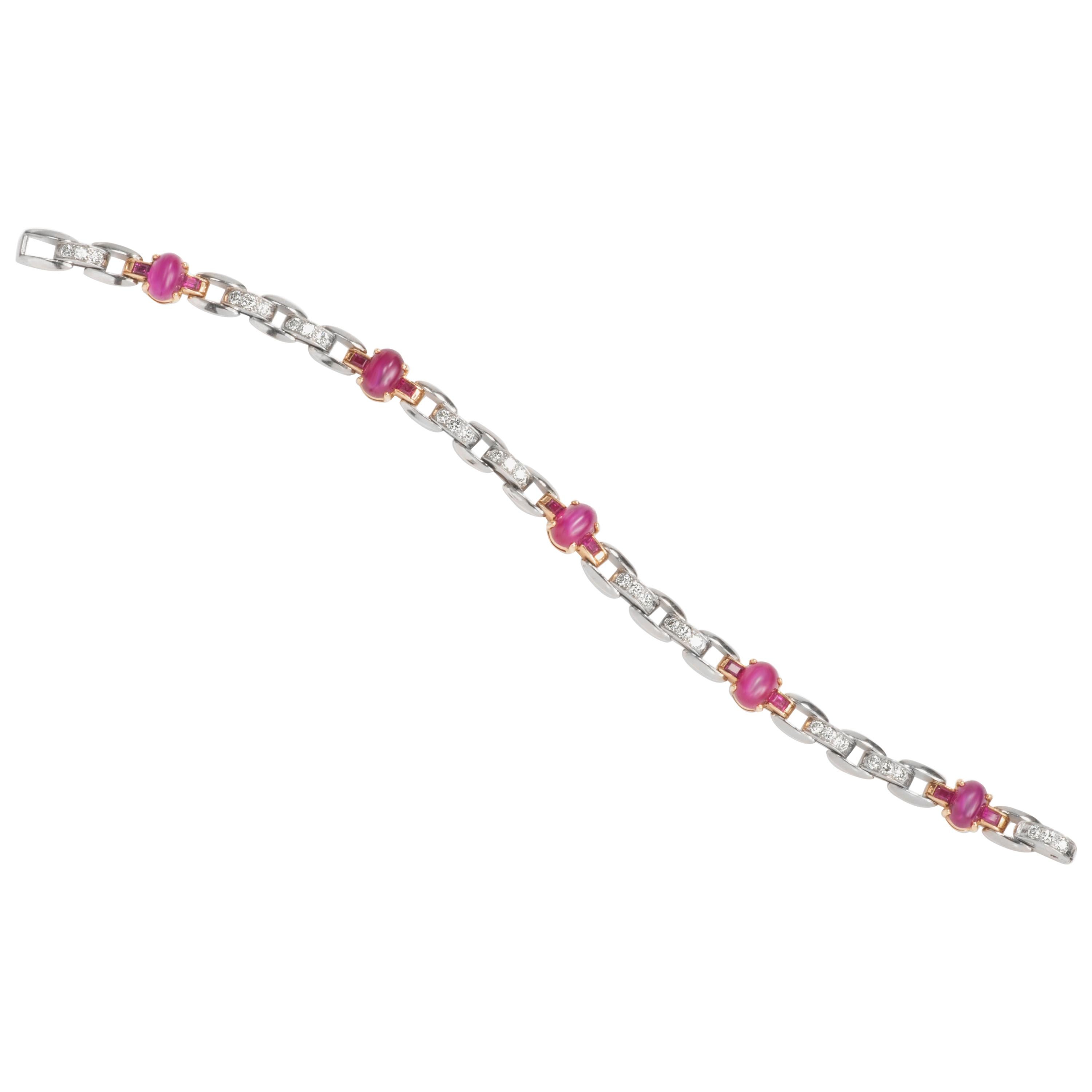 Oscar Heyman Bracelet étoile en platine, or 18 carats, cabochon de rubis et diamants