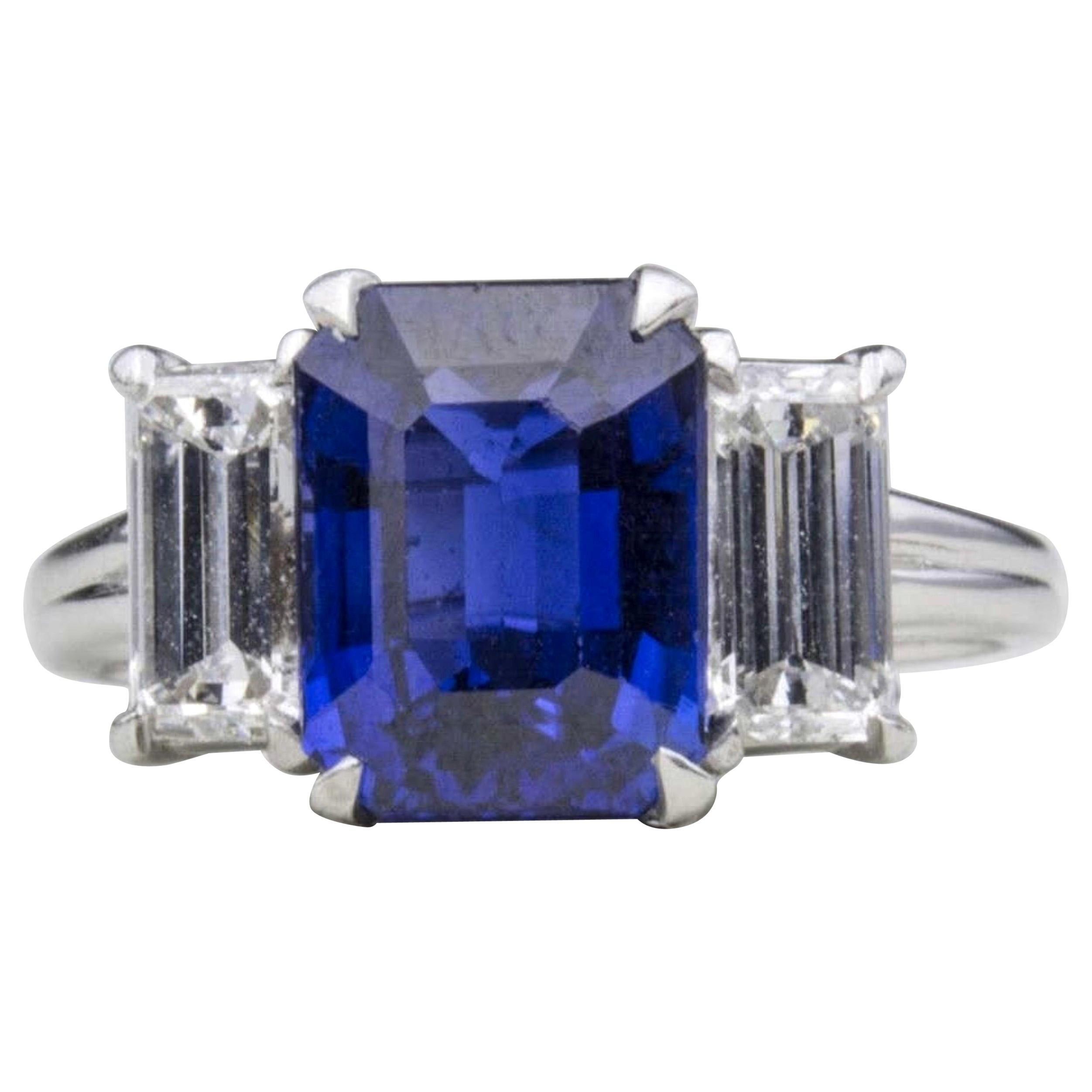 Oscar Heyman Platinum and 18 Karat White Gold Sapphire and Diamond Ring For Sale
