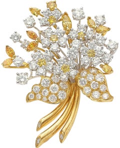 Oscar Heyman Platinum and 18k White and Yellow Diamond Daisy Bouquet Brooch
