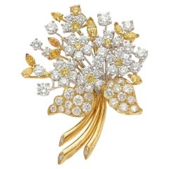 Oscar Heyman Platinum and 18k White and Yellow Diamond Daisy Bouquet Brooch