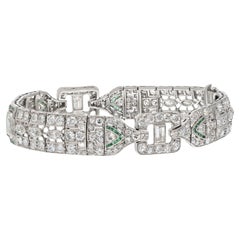 Oscar Heyman Platinum Circa 1925 Diamond And Calibre Cut Green Emerald Bracelet