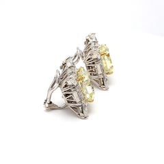 Oscar Heyman Platinum Clip On Earrings with 13.72 Carat Radiant Cut Diamonds GIA