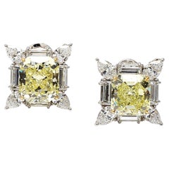 Oscar Heyman Platinum Clip On Earrings with 13.72 Carat Radiant Cut Diamonds GIA