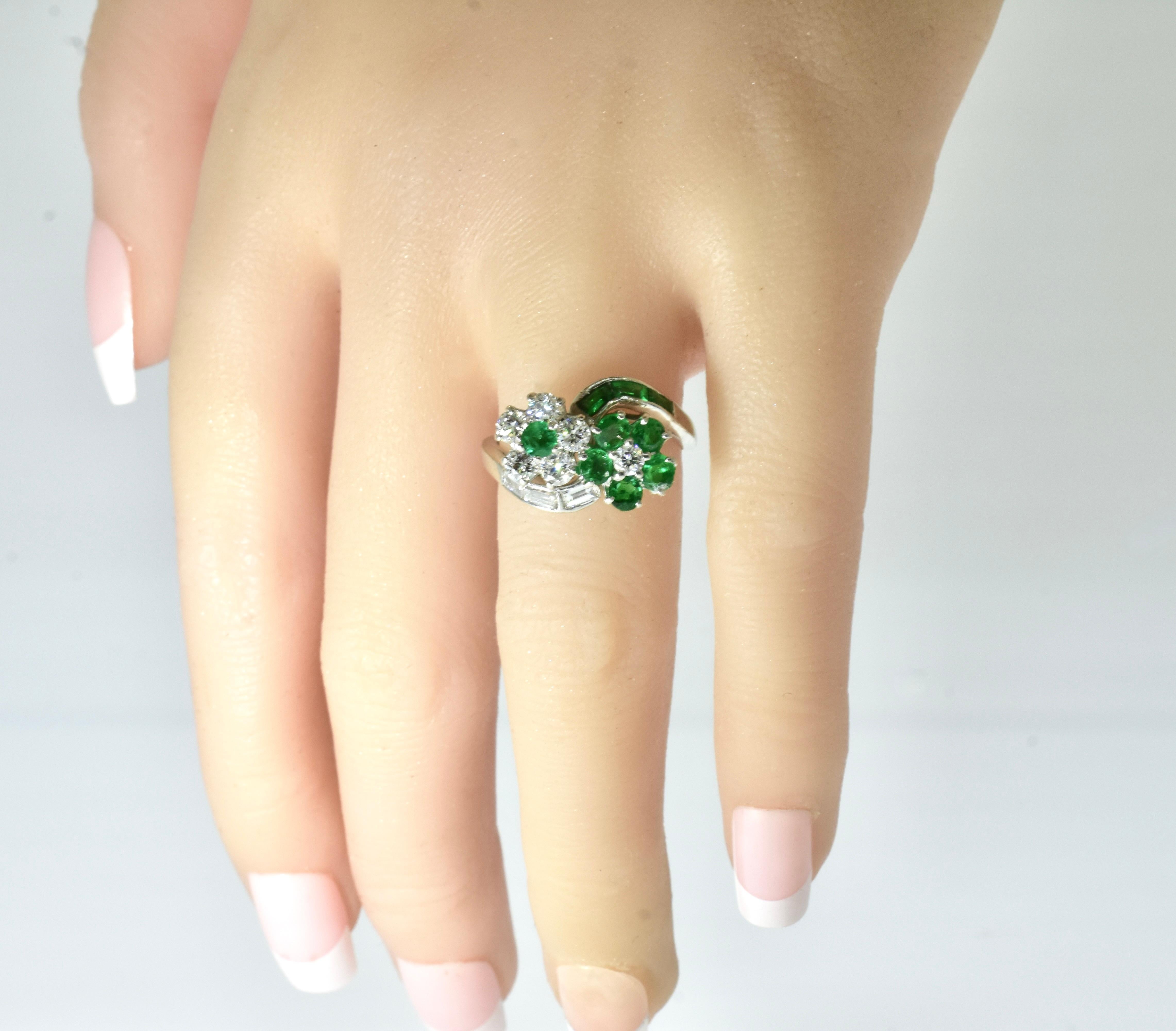 Contemporary Oscar Heyman Platinum Diamond and Emerald Vintage, Numbered Ring, 1962.