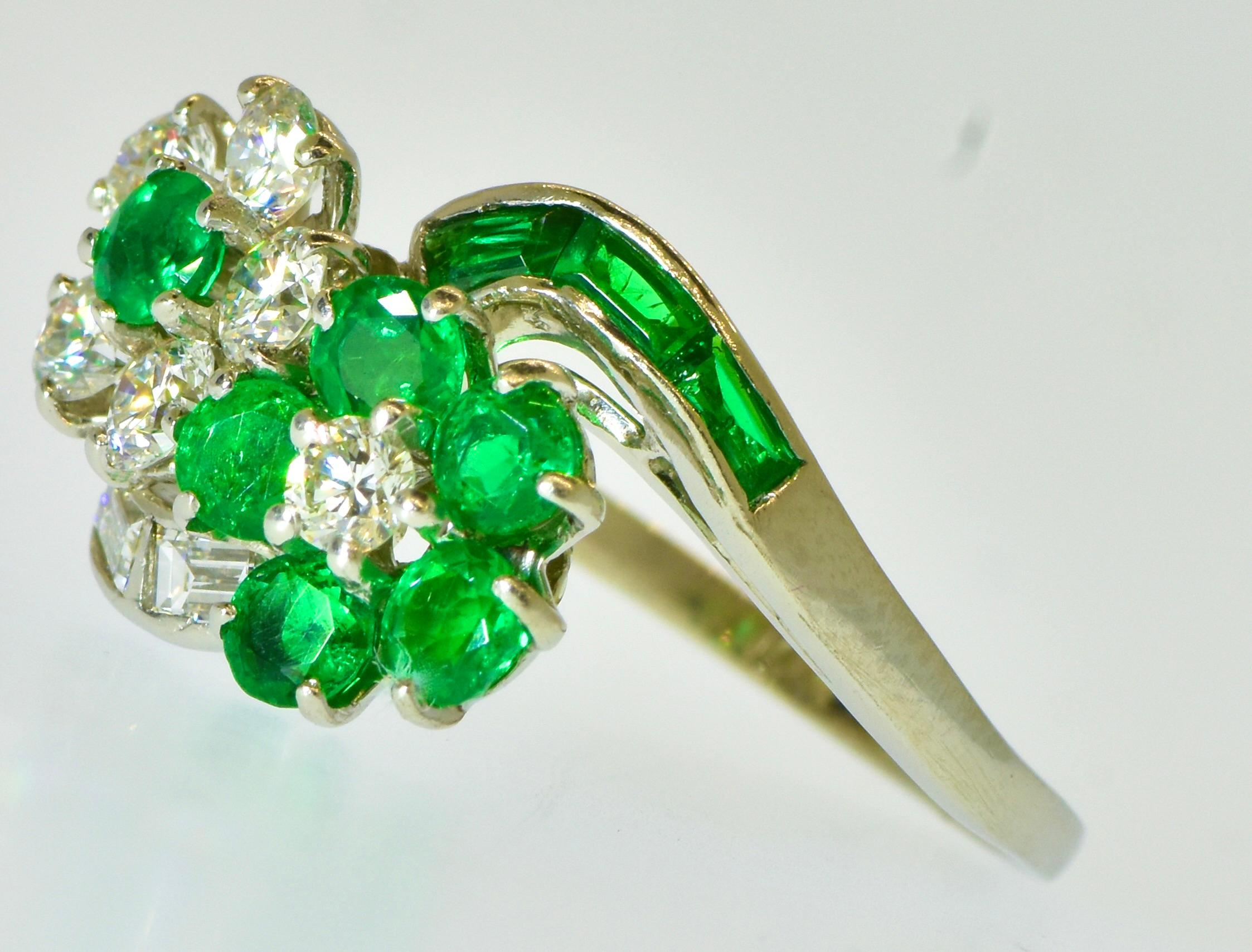 Women's or Men's Oscar Heyman Platinum Diamond and Emerald Vintage, Numbered Ring, 1962.