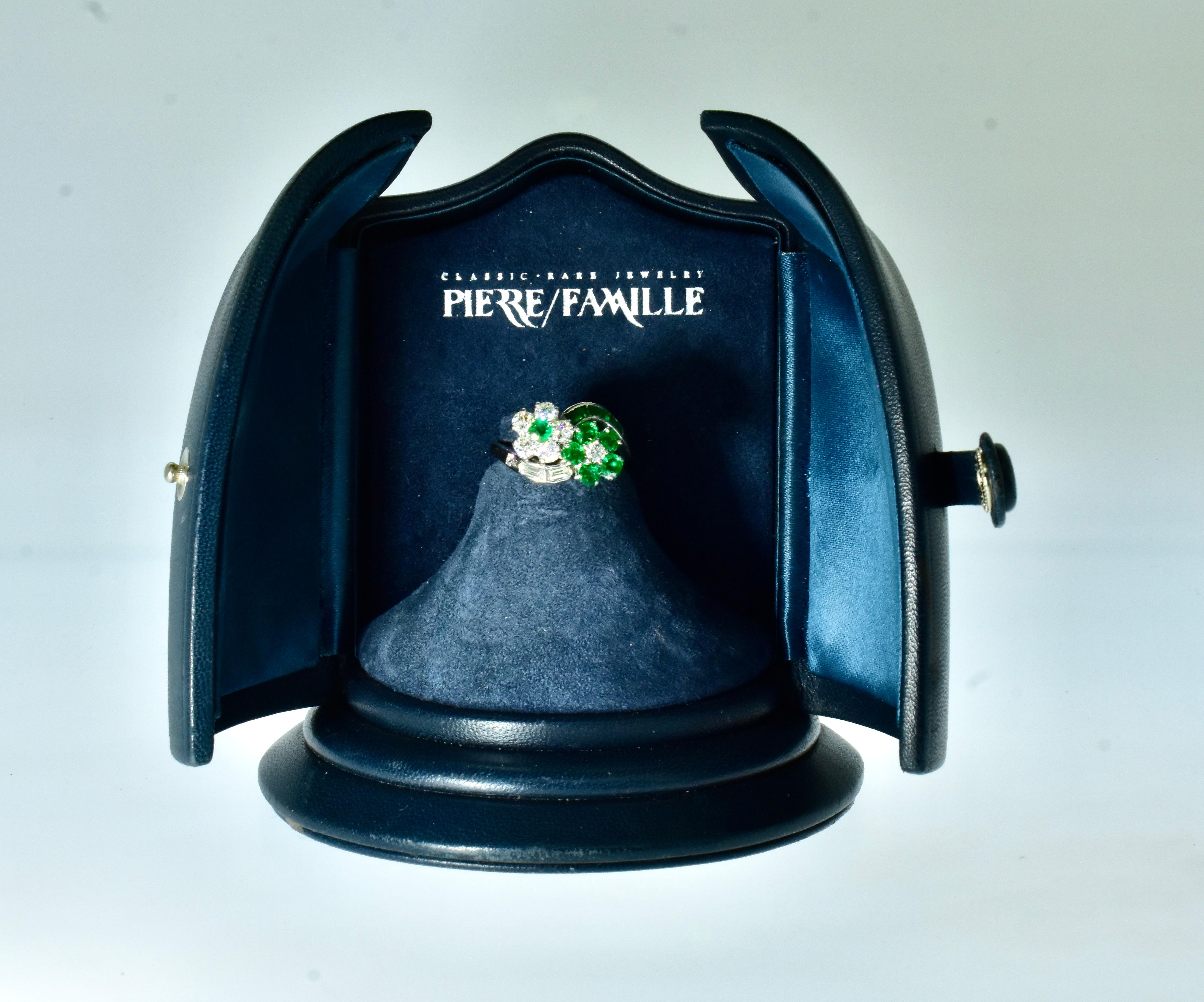 Oscar Heyman Platinum Diamond and Emerald Vintage, Numbered Ring, 1962. 3