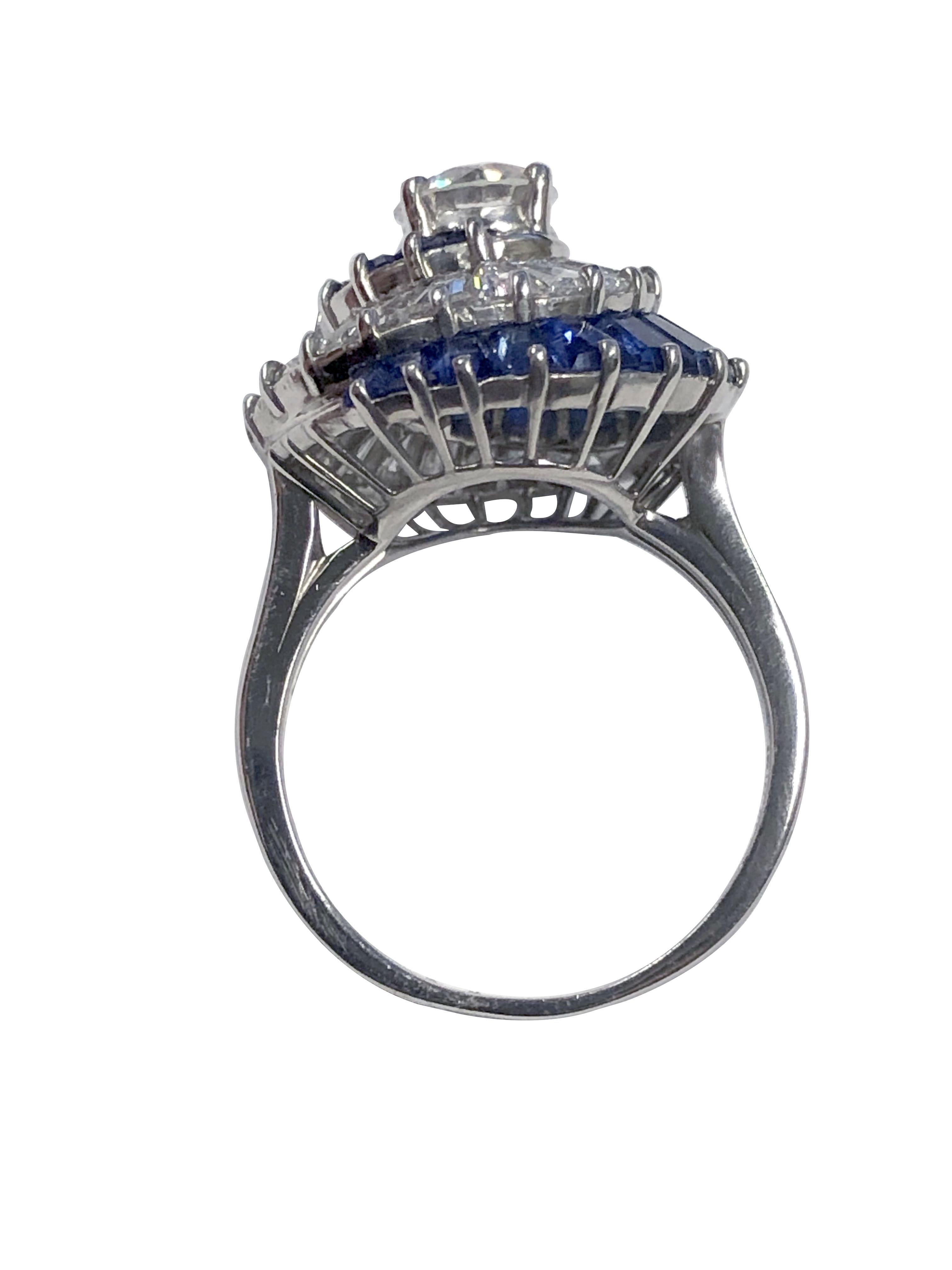 Round Cut Oscar Heyman Platinum Diamond and Sapphire Classic Swirl Ring