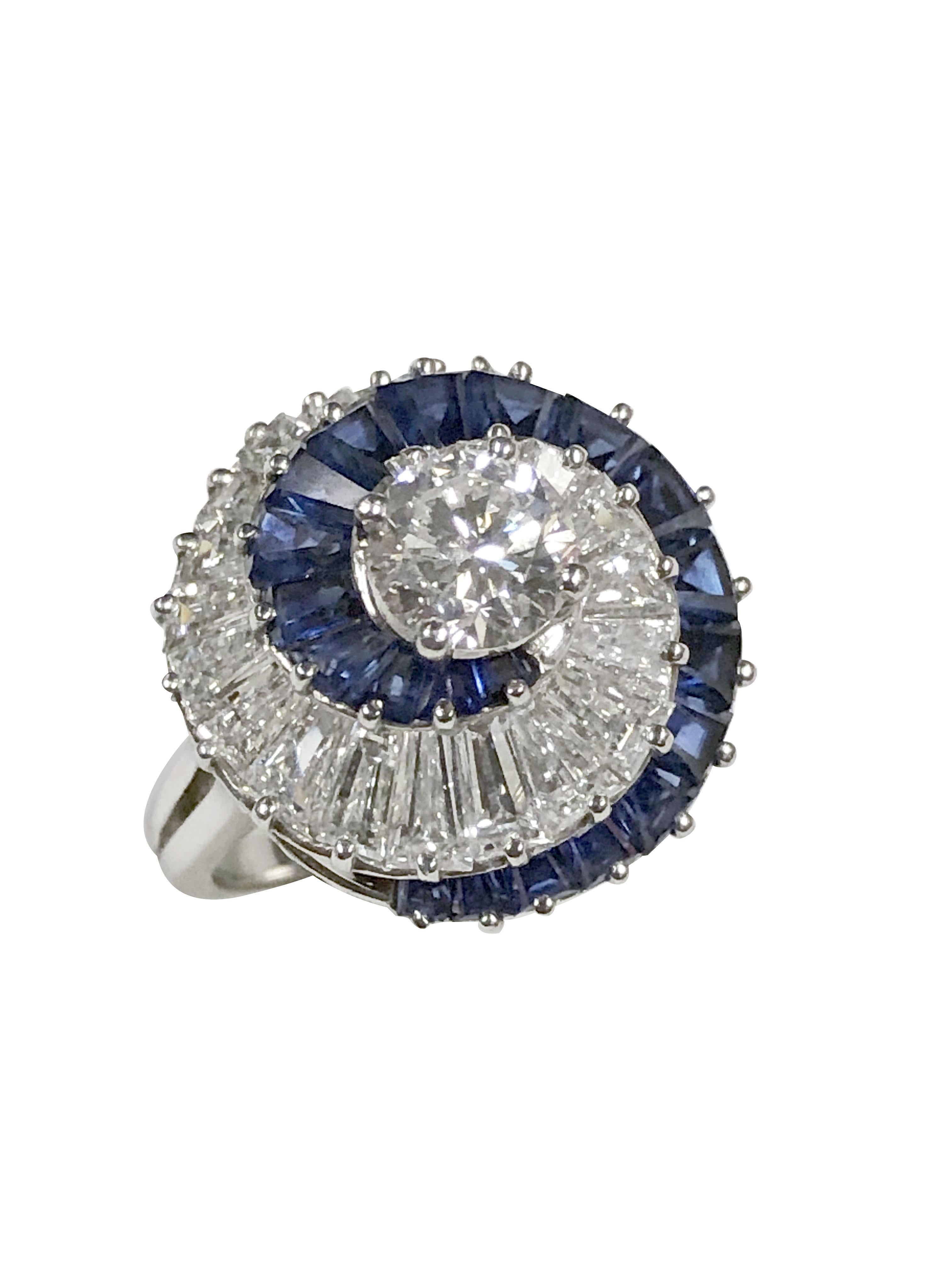 Women's Oscar Heyman Platinum Diamond and Sapphire Classic Swirl Ring