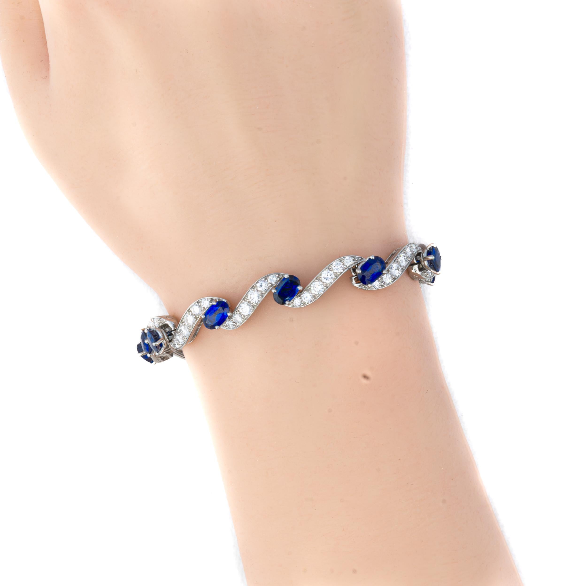 Retro Oscar Heyman Platinum Diamond and Sapphire Twist Link Bracelet For Sale