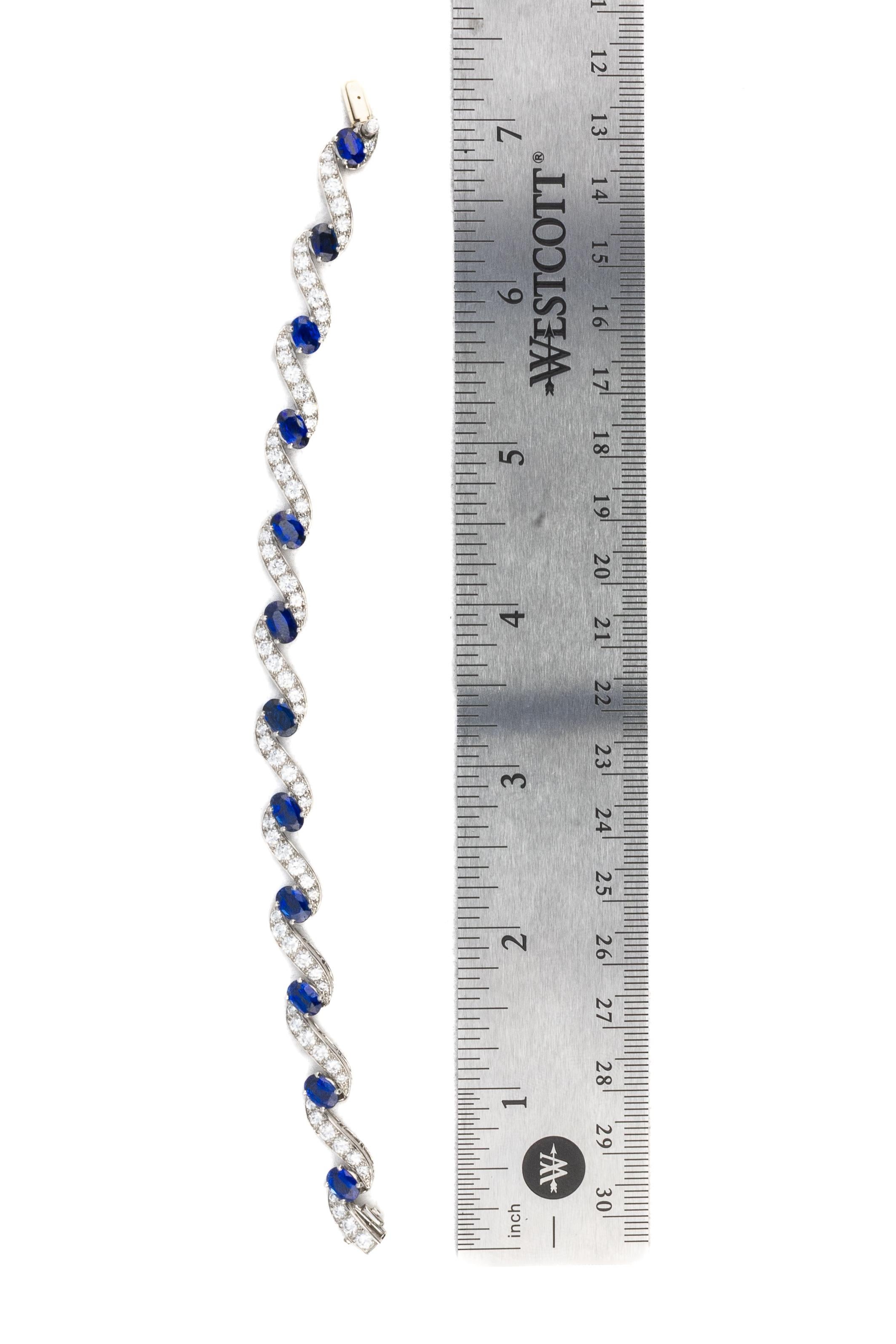 Round Cut Oscar Heyman Platinum Diamond and Sapphire Twist Link Bracelet For Sale