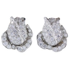 Oscar Heyman Platinum Diamond Rosebud Clip Earrings