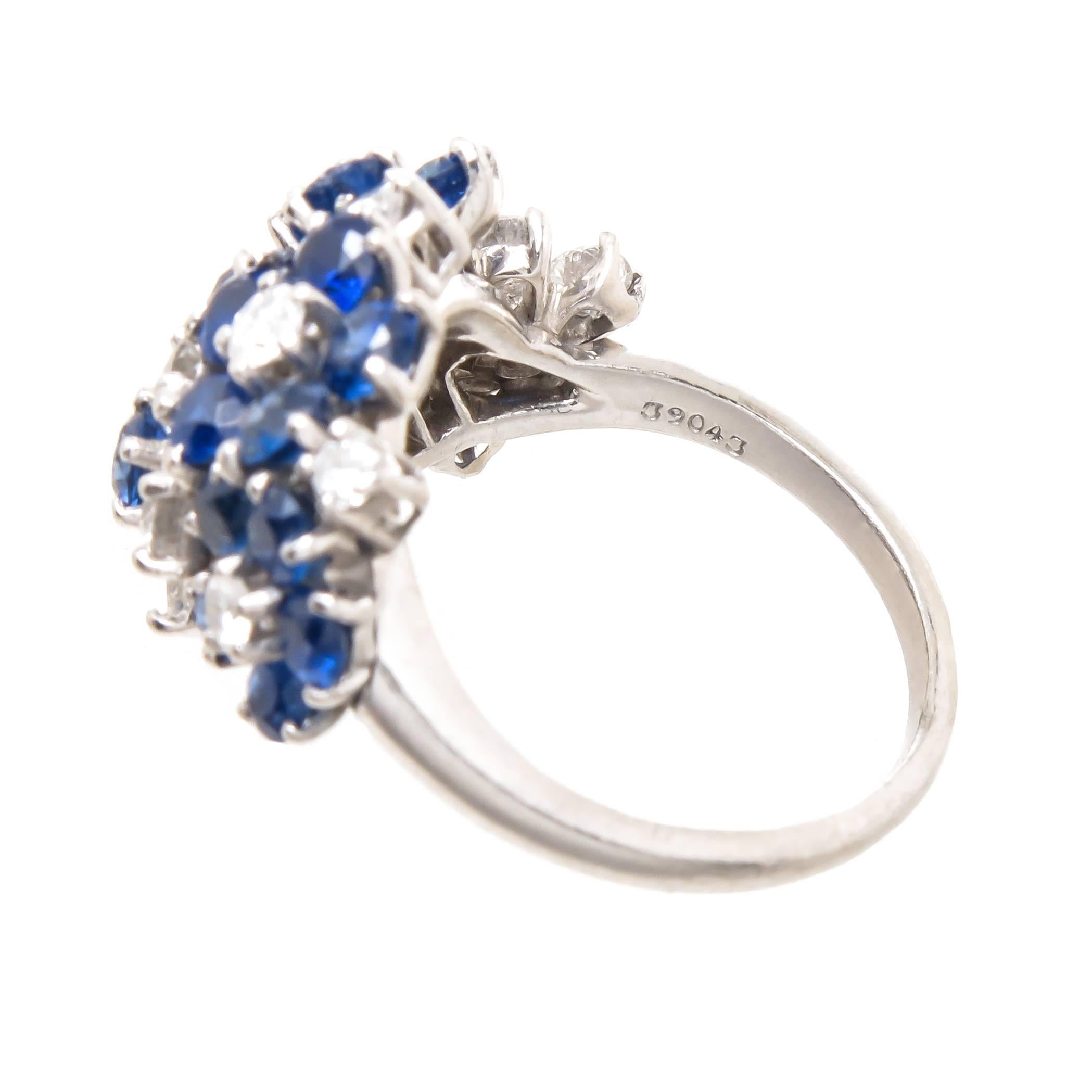 Women's or Men's Oscar Heyman Platinum Diamond Sapphire Flower Ring
