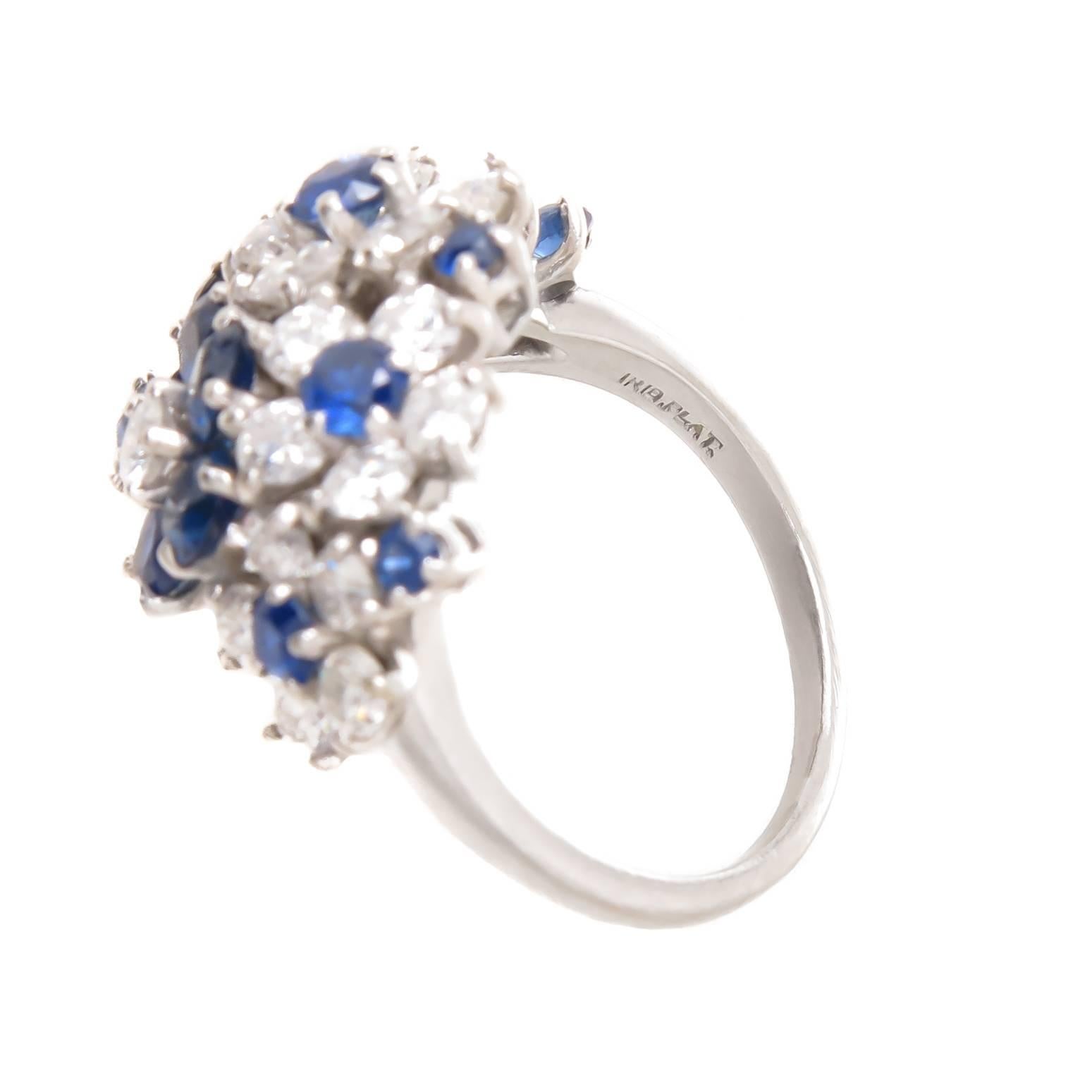 Oscar Heyman Platinum Diamond Sapphire Flower Ring 1