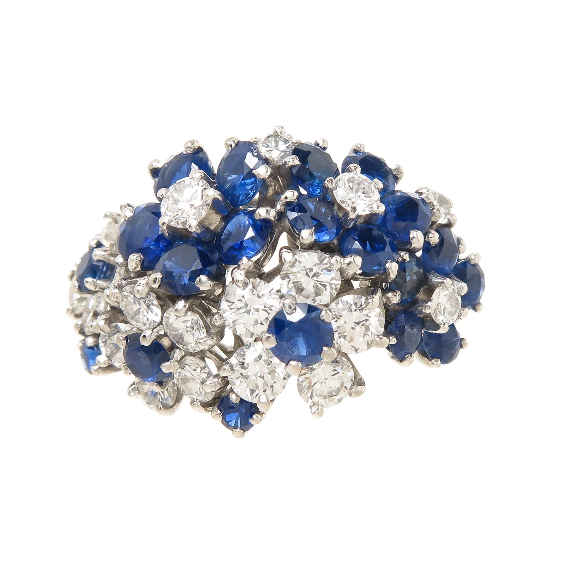 Oscar Heyman Platinum Diamond Sapphire Flower Ring