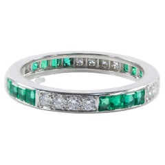 Oscar Heyman Platinum Emerald and Diamond Wedding Band Ring