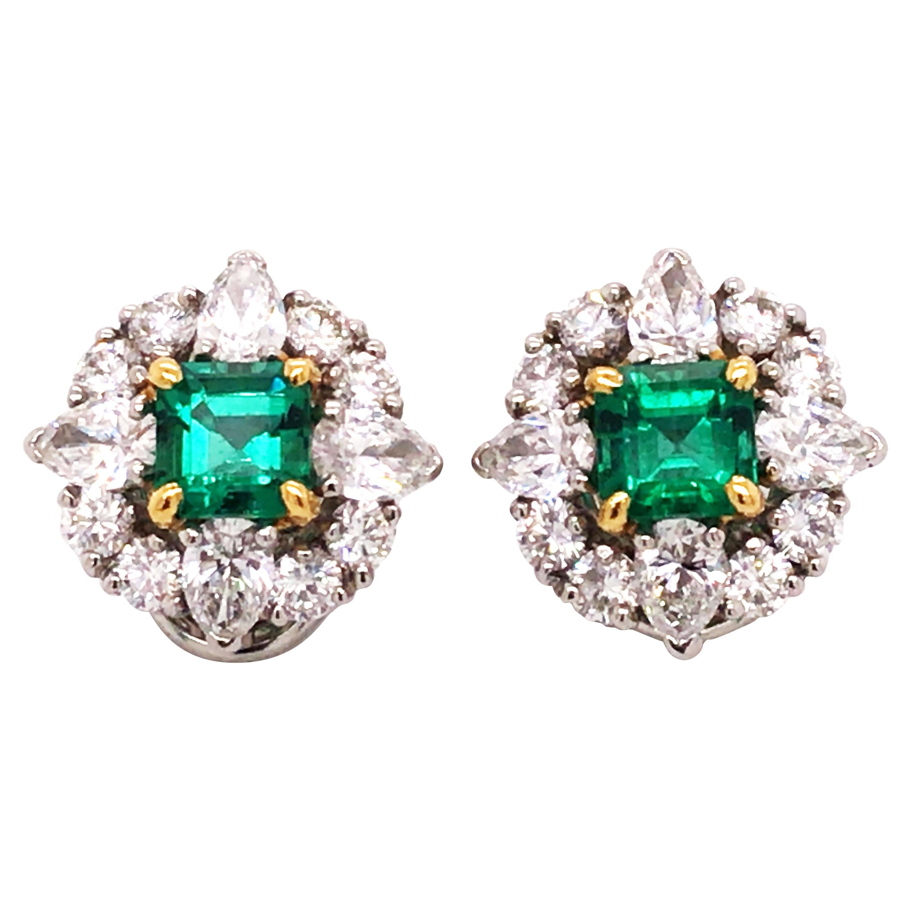 Oscar Heyman, Platinum Emerald Diamond Earrings