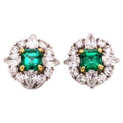 Oscar Heyman, Platinum Emerald Diamond Earrings