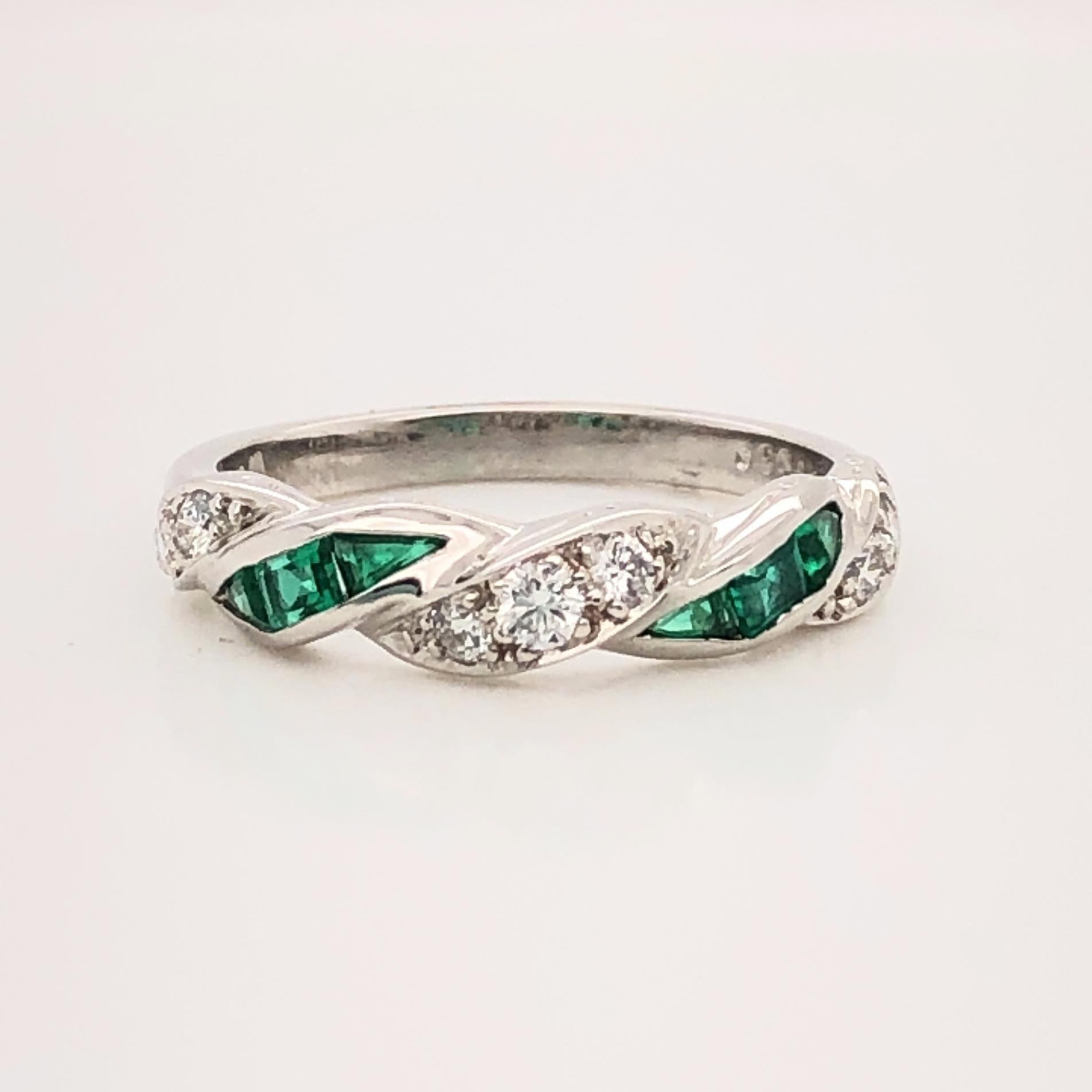 Oscar Heyman Platinum Emerald and Diamond Twist Partway Wedding Band 1