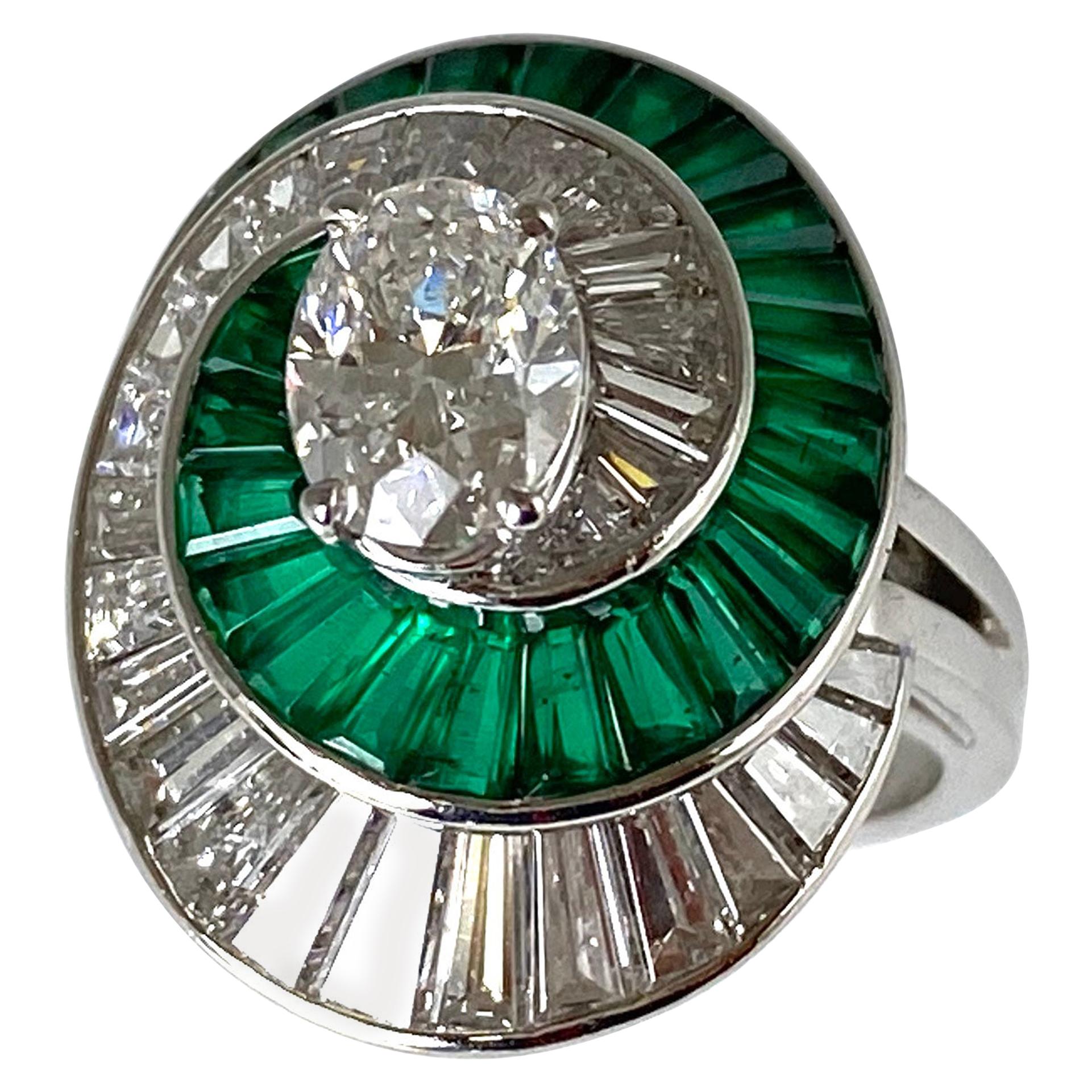 Oscar Heyman Platinum Emeralds and Diamonds Swirl Ring