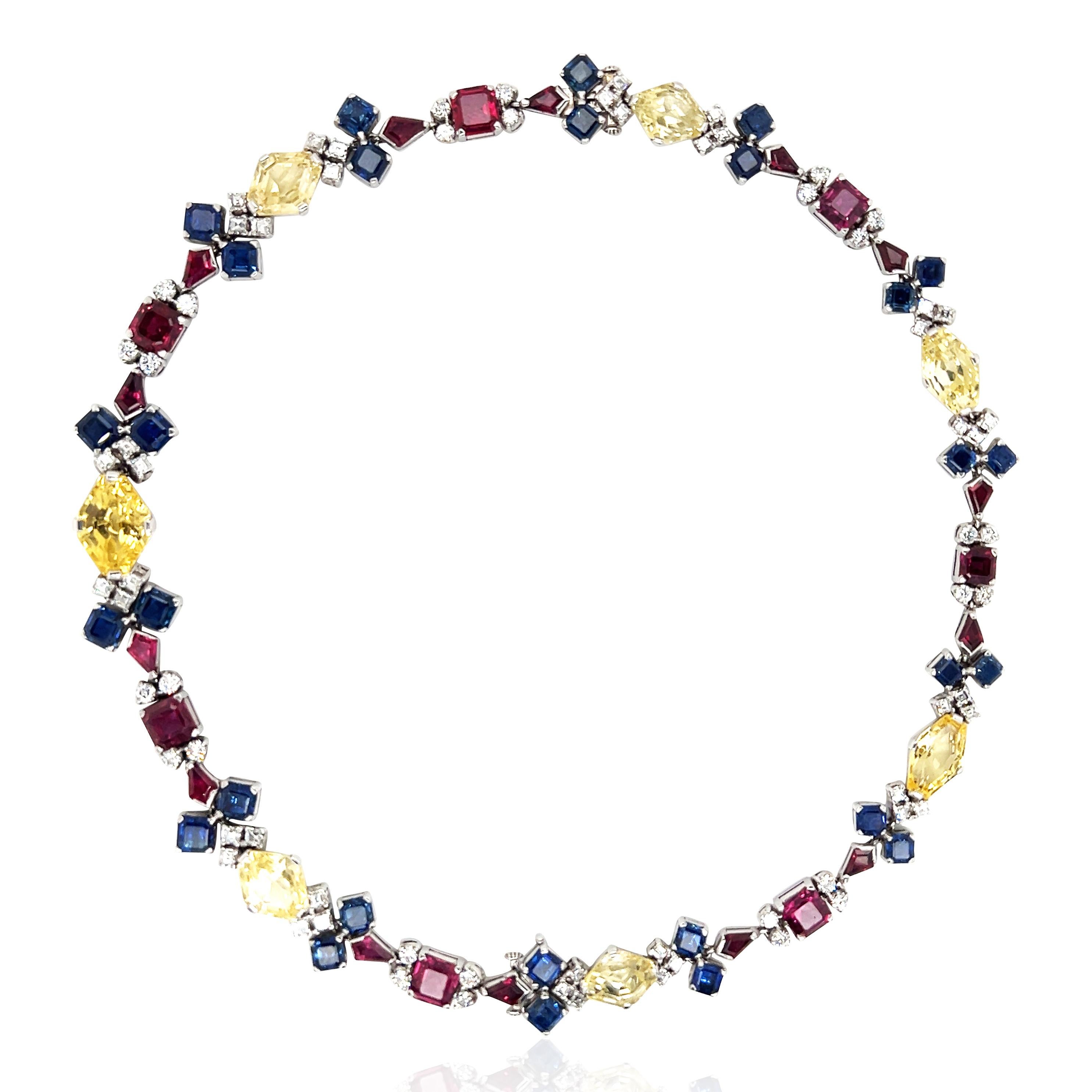 Oscar Heyman, Platinum Gemstone Diamond Necklace, GIA
