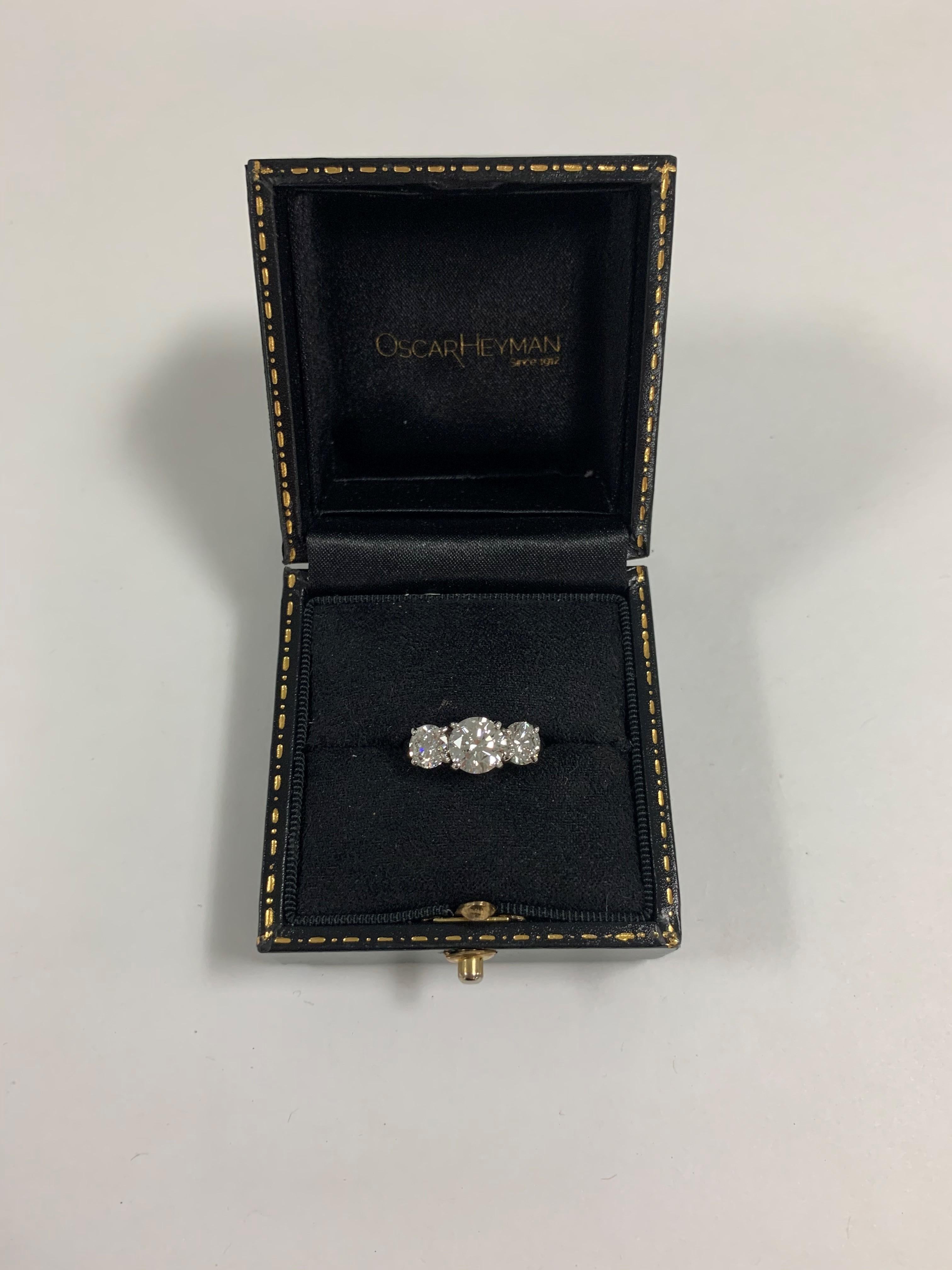 Oscar Heyman Platinum GIA Certified Round Diamond Three-Stone Engagement Ring 3