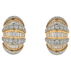 Oscar Heyman Platinum & Gold Dome Shrimp Baguette And Round Cut Earrings