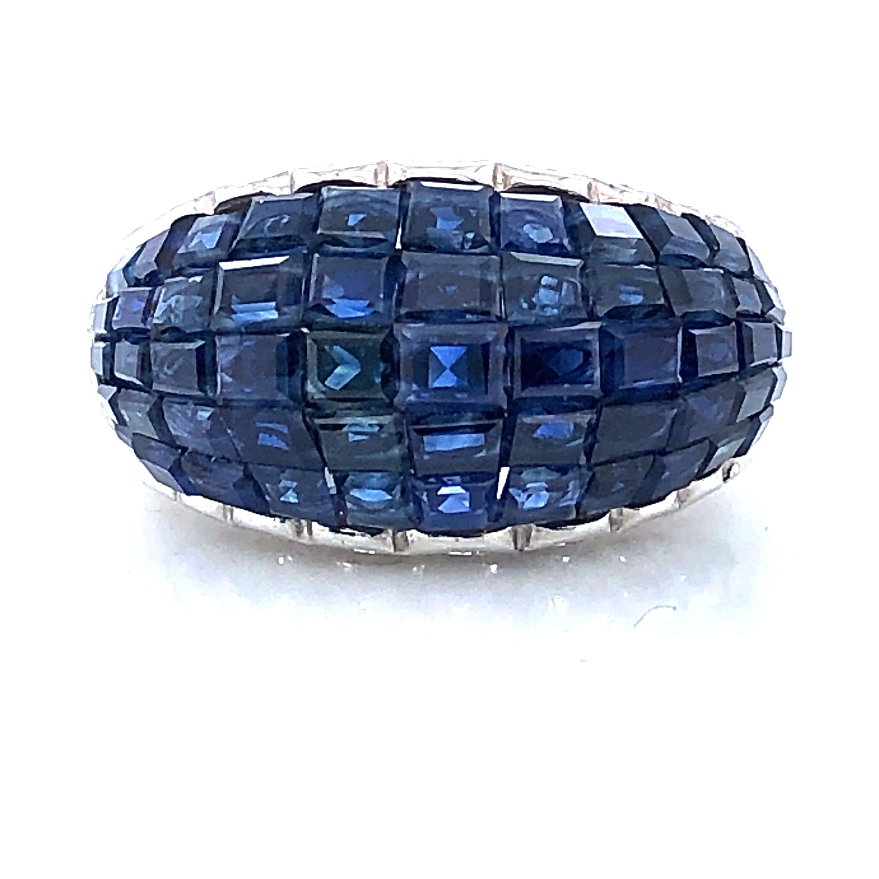 Oscar Heyman Platinum Invisibly Set Sapphire & Diamond Bombe Ring sz 6.5 For Sale 1