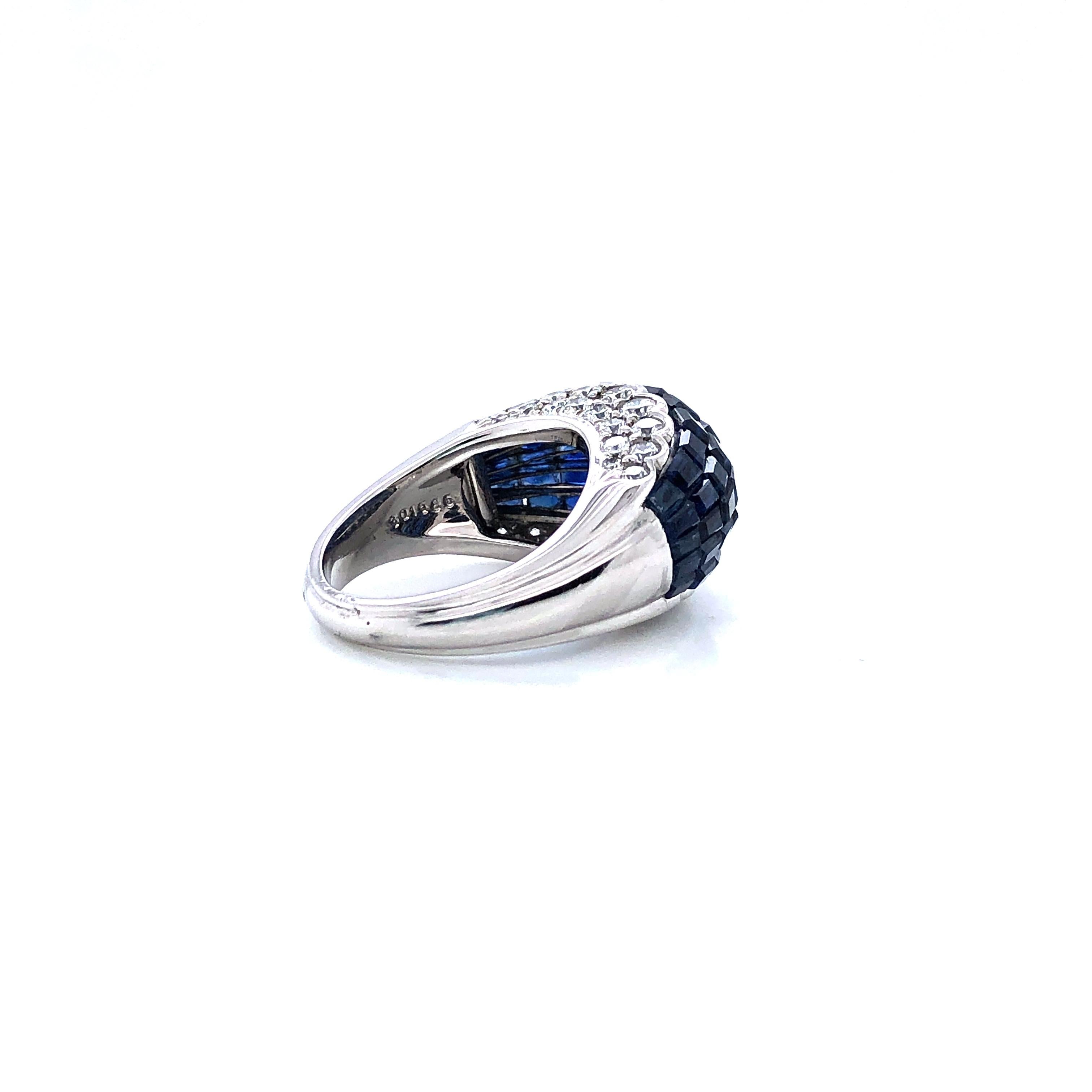 Contemporary Oscar Heyman Platinum Invisibly Set Sapphire Bombe Ring For Sale