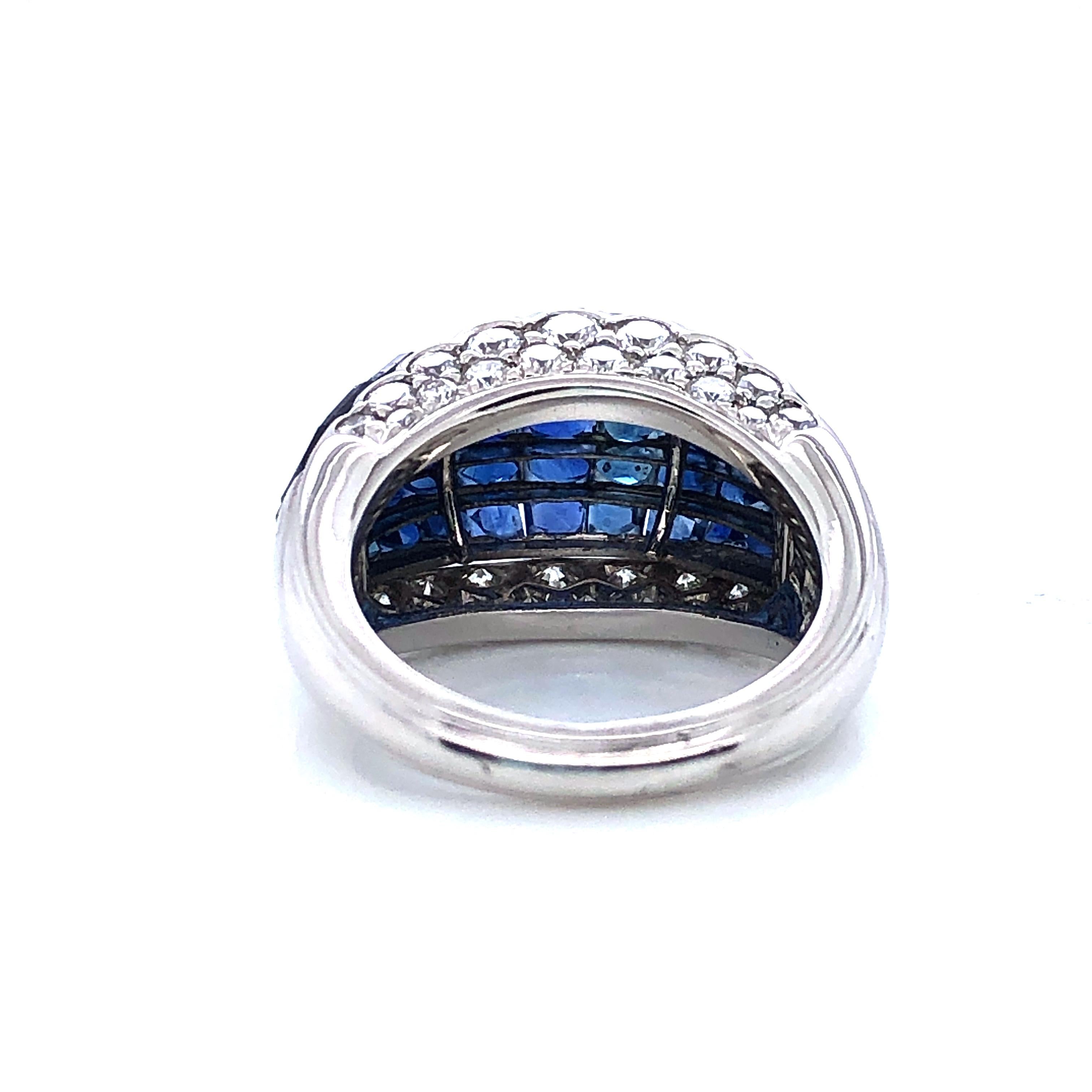 Women's or Men's Oscar Heyman Platinum Invisibly Set Sapphire Bombe Ring For Sale