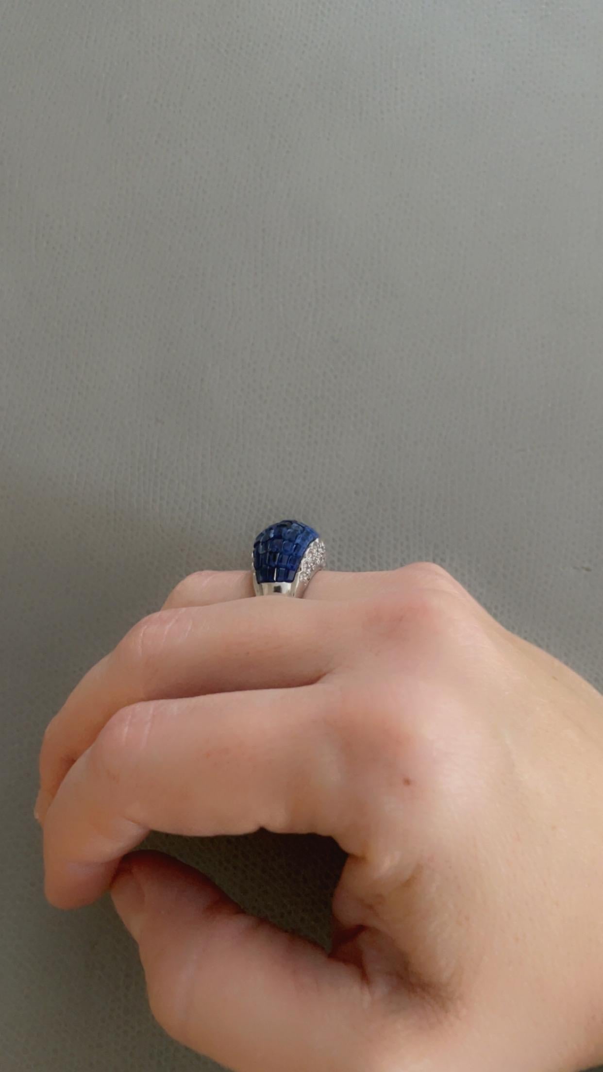 Oscar Heyman Platinum Invisibly Set Sapphire & Diamond Bombe Ring sz 6.5 For Sale 5