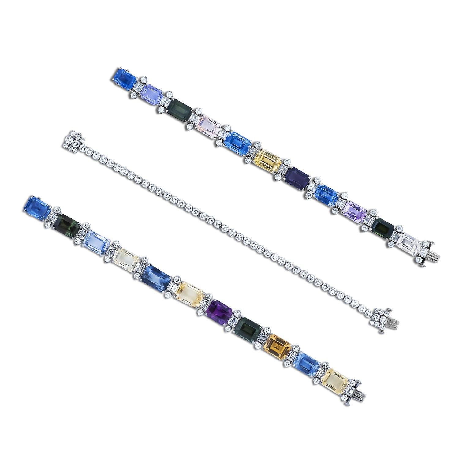 Emerald Cut Oscar Heyman Platinum Multi-Color Sapphire and Diamond Necklace/Bracelets