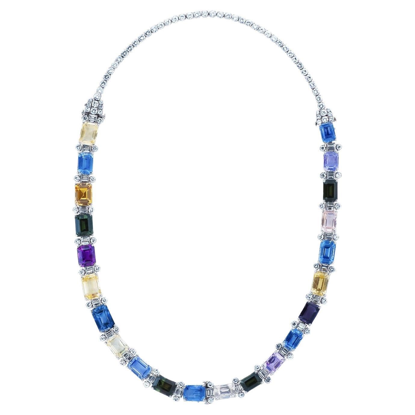 Oscar Heyman Platinum Multi-Color Sapphire and Diamond Necklace/Bracelets