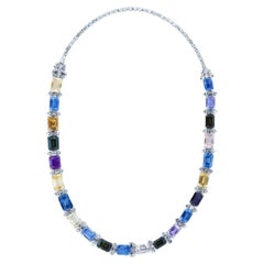 Oscar Heyman Platinum Multi-Color Sapphire and Diamond Necklace/Bracelets