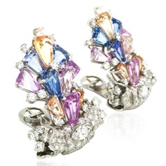 Oscar Heyman, Platinum Multi-color Sapphire Diamond Earrings, Certificate