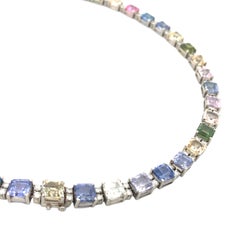 Oscar Heyman, Platinum Multicolor Sapphire Diamond Necklace, Certificate