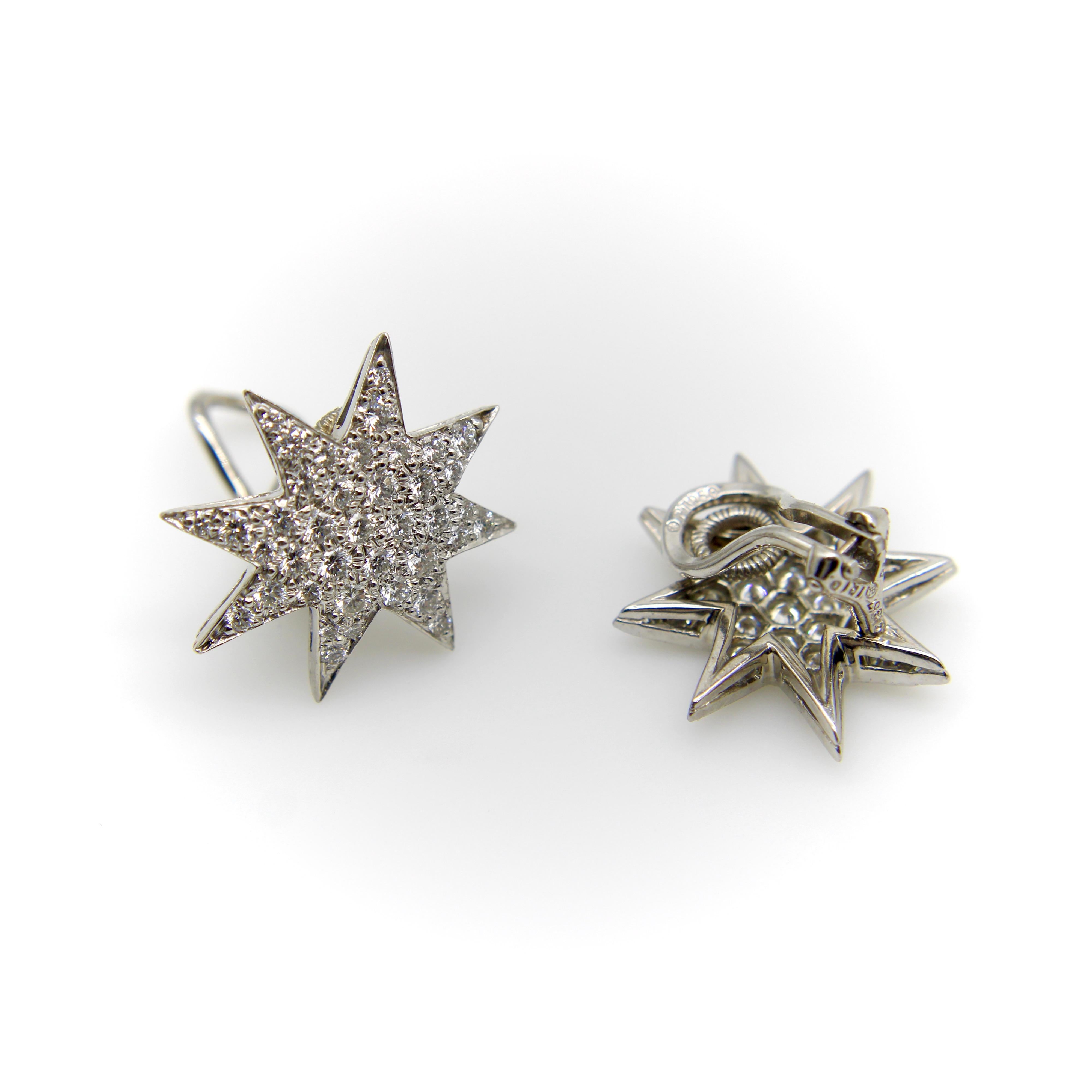 Contemporary Oscar Heyman Platinum Pave Diamond Star Earrings For Sale